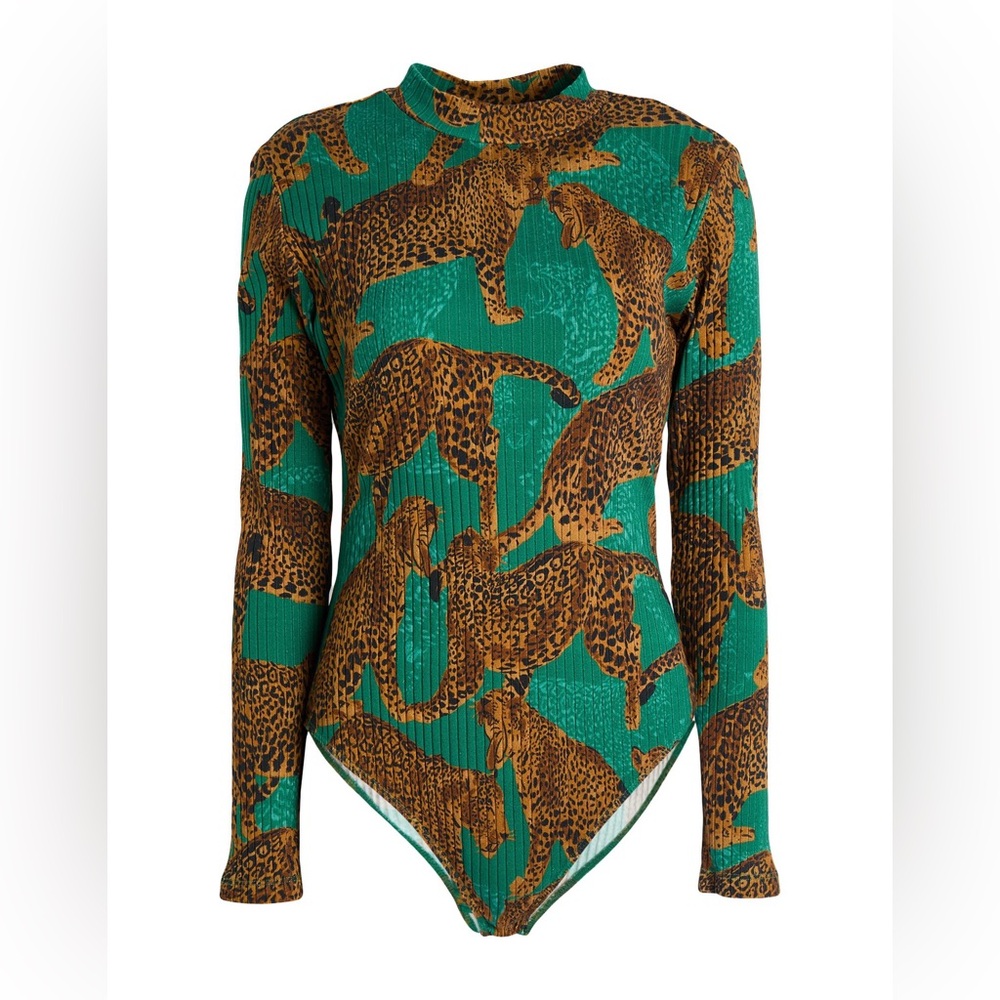 FARM Rio Green and Brown Leopard Print Top
